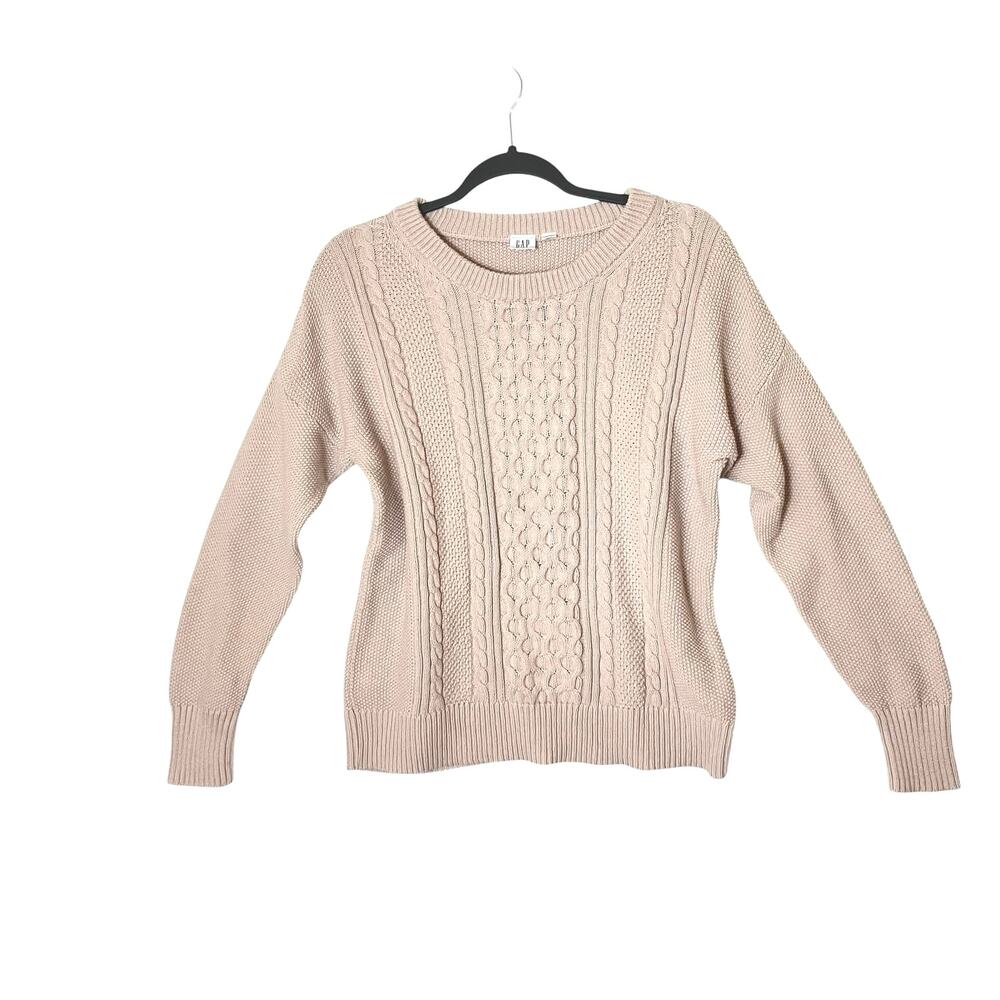 Gap Cotton Cable Knit Crewneck Sweater Large Dull Rose Fisherman Cozy Academia